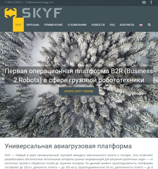 ICO를 진행중인 Skyf 홈페이지